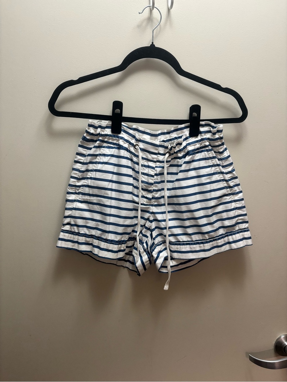 J. Crew White & Navy Striped Drawstring Athletic Shorts
